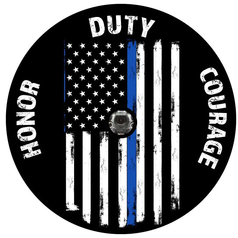 Thin Blue Line Flag + Honor, Duty, Courage Spare Tire Cover 3