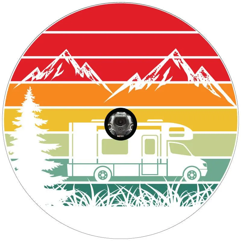 Traveling Motorcoach In The Mountains Retro Spare Tire Cover Design For Rv, Camper, Motorcoach, Travel Trailer 6