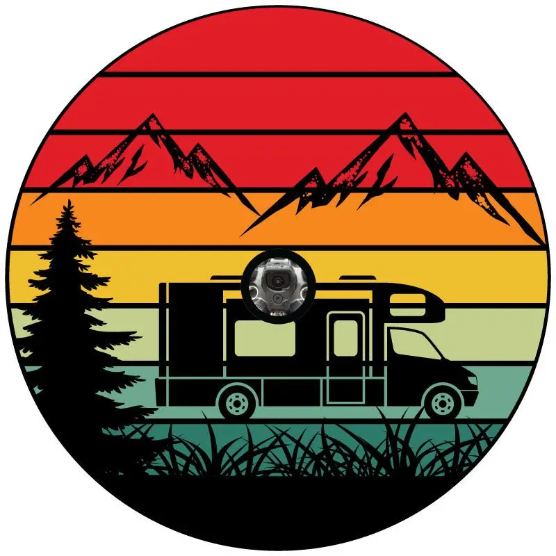 Traveling Motorcoach In The Mountains Retro Spare Tire Cover Design For Rv, Camper, Motorcoach, Travel Trailer 5