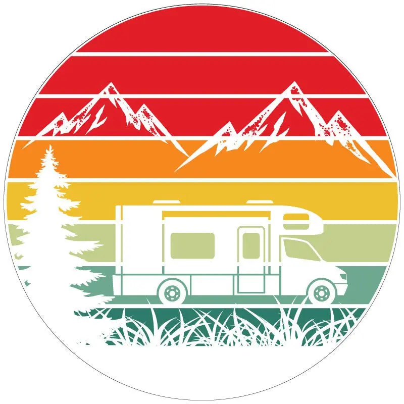 Traveling Motorcoach In The Mountains Retro Spare Tire Cover Design For Rv, Camper, Motorcoach, Travel Trailer 2