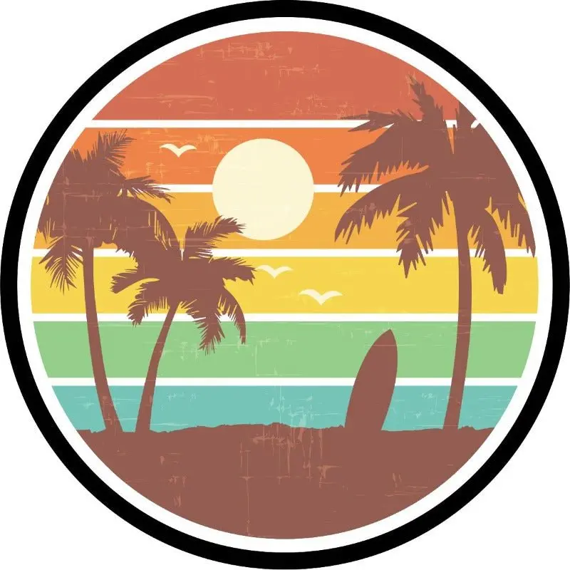 Vintage Beach + Surfboard Spare Tire Cover For Campers, Jeeps, & More 1