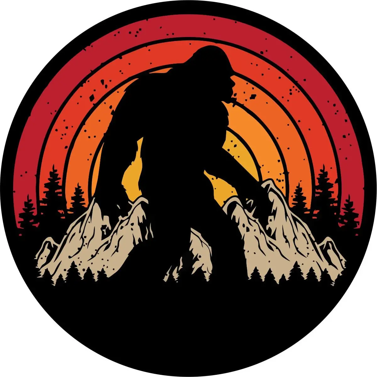 Vintage Retro Sasquatch ( No Vehicle Silhouette ) Spare Tire Cover For Any Make, Model Vehicle 1