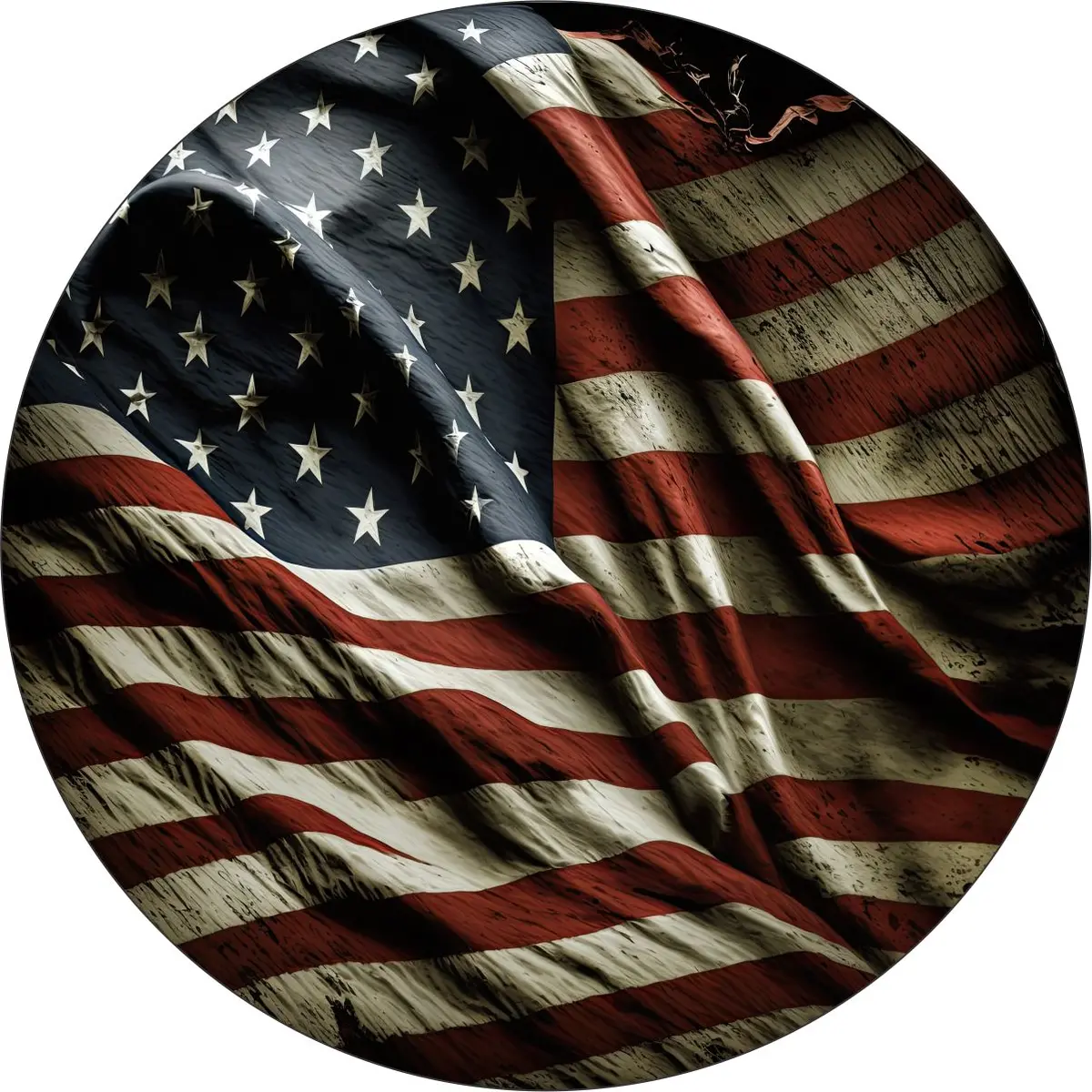 Vintage Wavy Tattered American Flag Spare Tire Cover For Jeeps, Broncos, Campers, Vans, Rv, & More 1