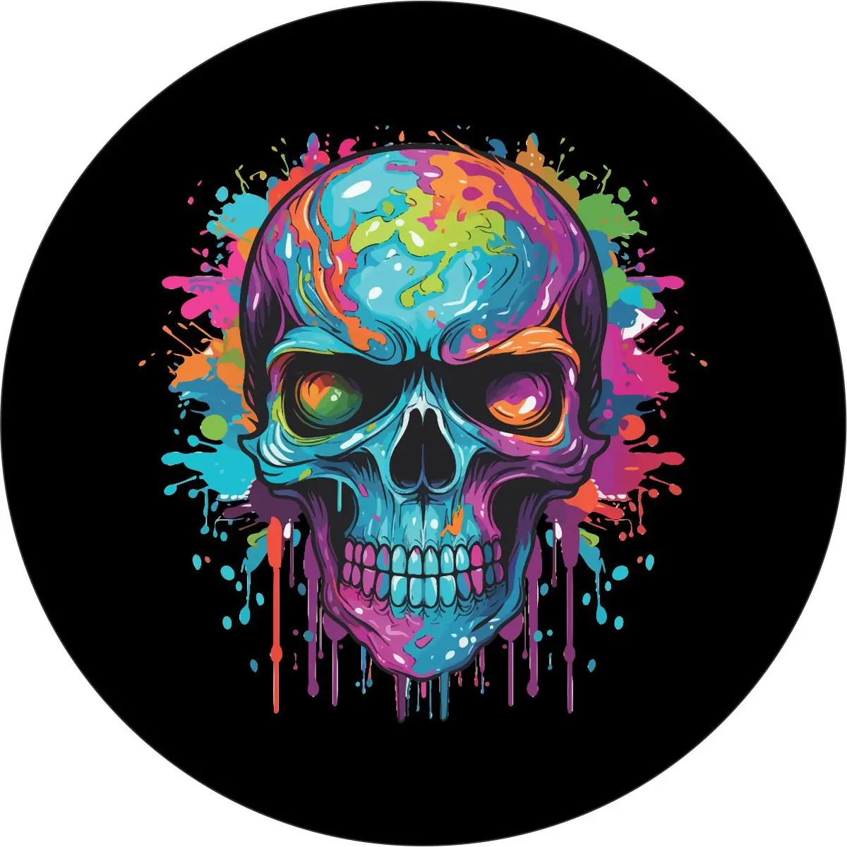 Watercolor Paint Splatter Skull Unique Spare Tire Cover For Jeeps, Broncos, Rvs, Campers And More 1