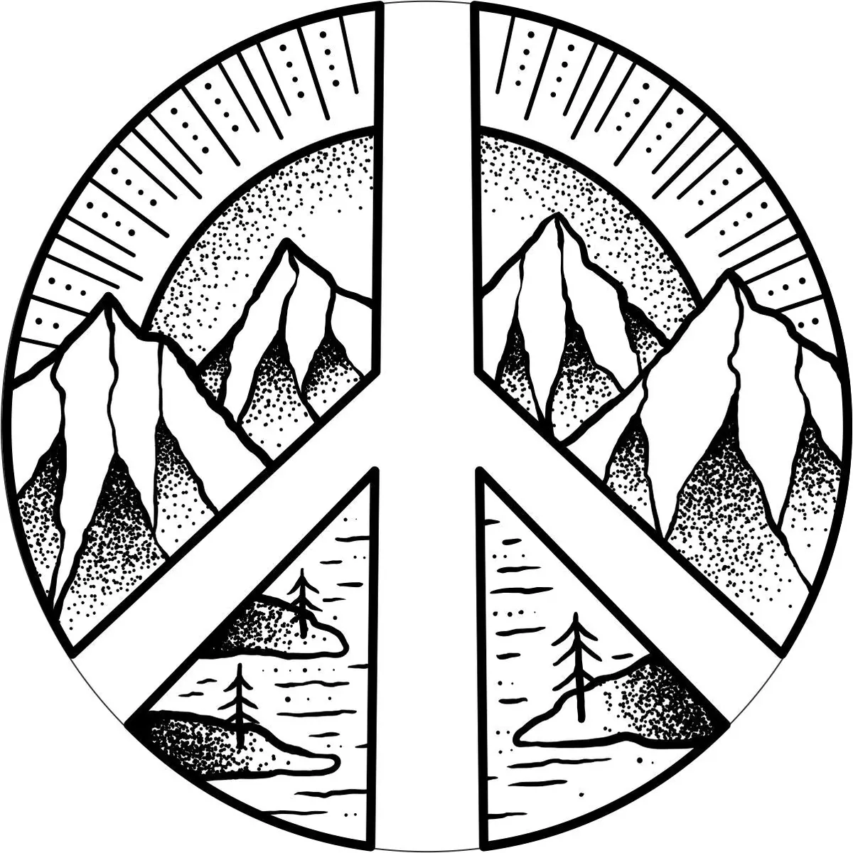 White Vinyl Mountain Peace Sign Spare Tire Cover For Jeep, Rv, Bronco, Camper, Trailer, & More 1