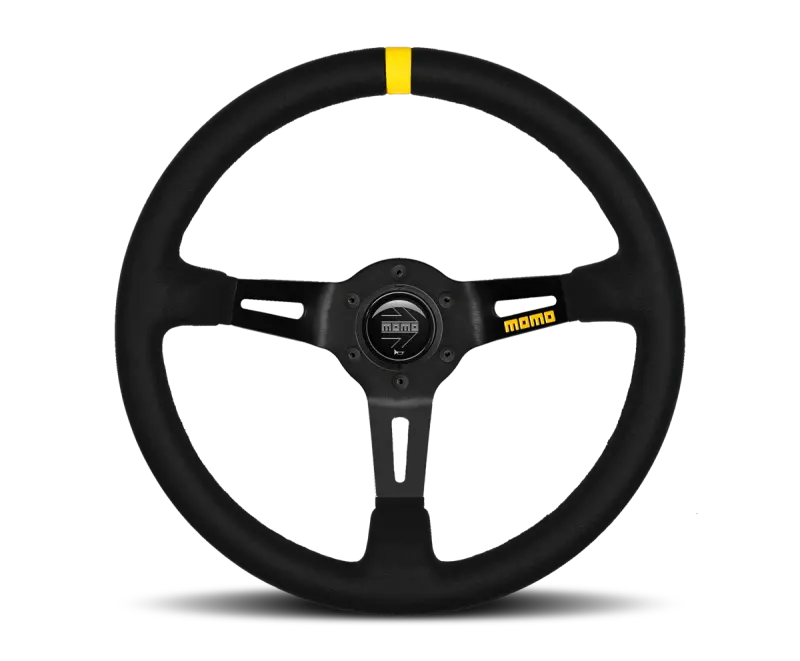 Momo Mod08 Steering Wheel – 350Mm Diameter, Black Suede Rim With Black Spokes And Single Stripe Accent 1