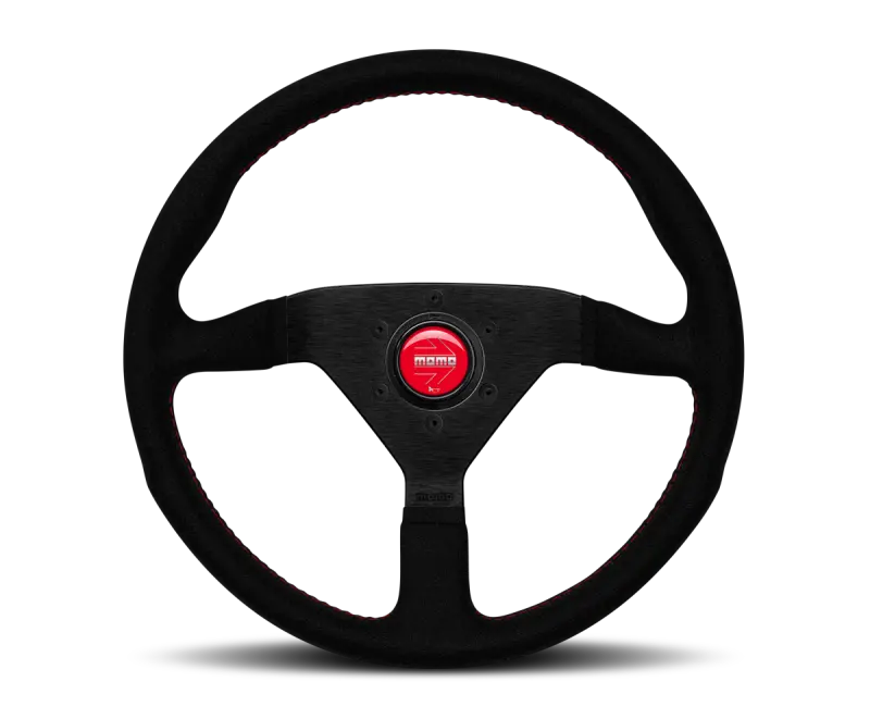 Momo Montecarlo Alcantara Steering Wheel – 320Mm, Black/Red Stitch, Black Spokes 1