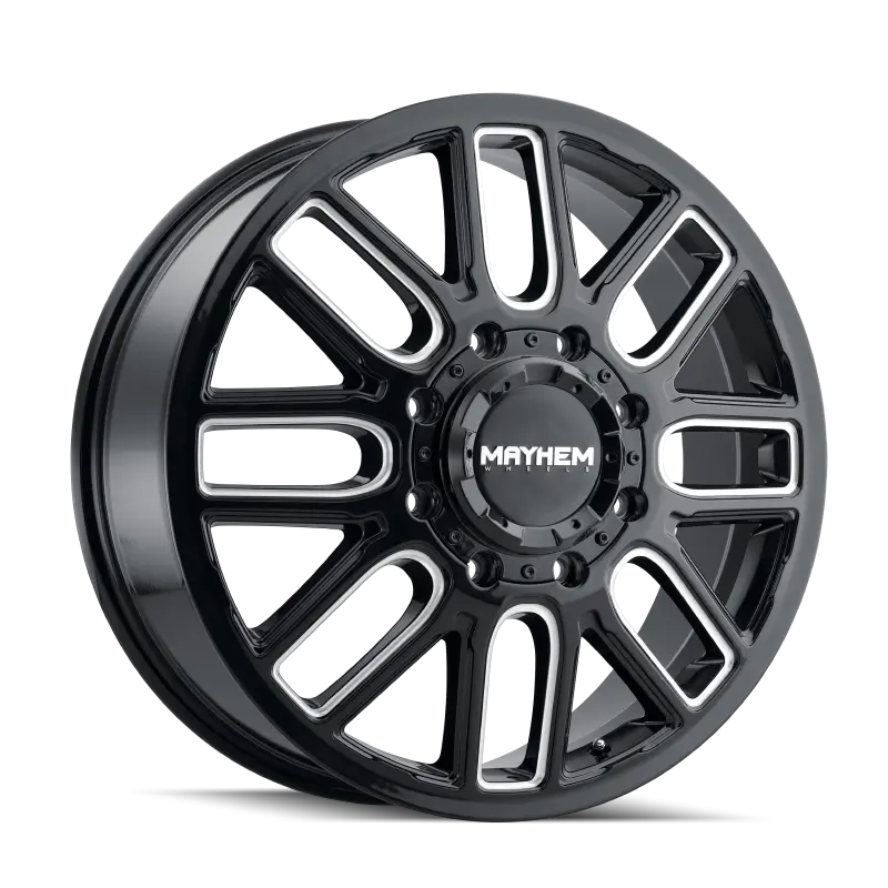 Mayhem 8107D Cogent Dually Wheel — 20X8.25 Inches, 8X165.1 Bolt Pattern, +115Mm Offset, 121.3Mm Hub Bore, Black With Milled Spokes 1