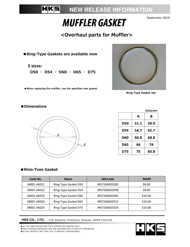 Hks Exhaust Muffler Gasket – 75Mm Inner Diameter, 83.8Mm Outer Diameter 1