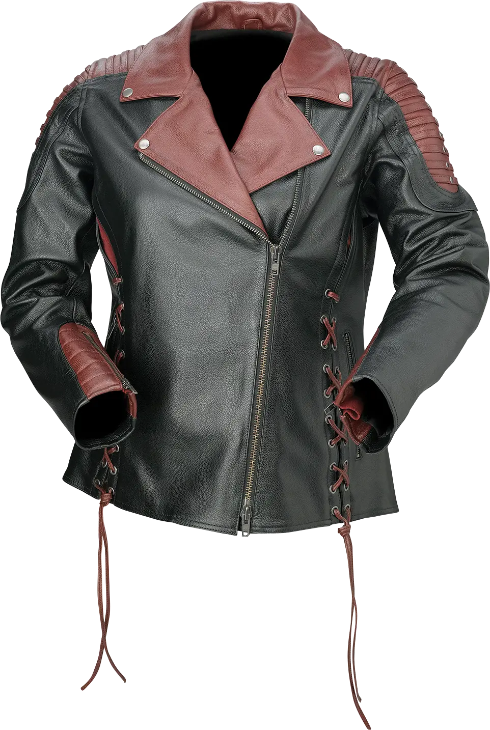 Z1R Women’S Leather Motorcycle Jacket – Black/Red Colorway, Size 1W (Style 2813-1014) 1