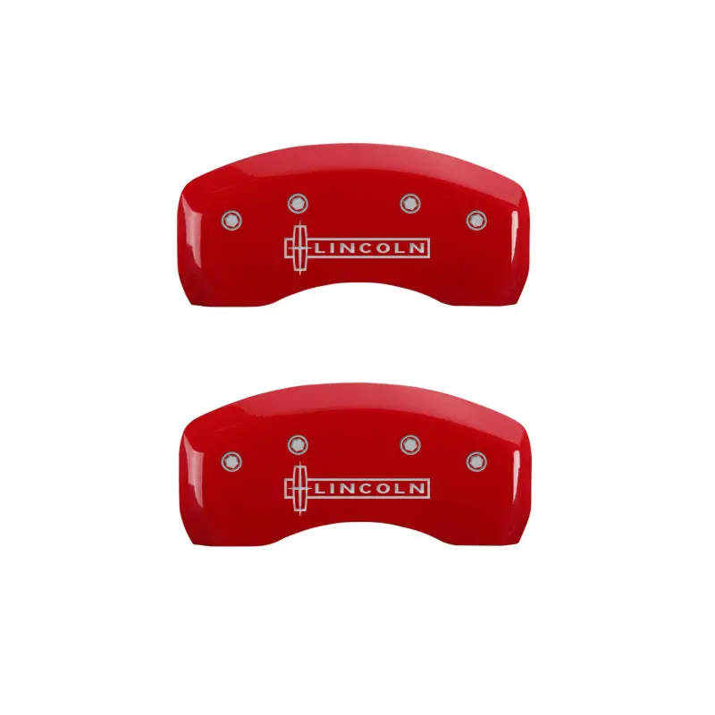 Mgp Engraved 4-Piston Caliper Covers For 2019 Lincoln Continental – Red Finish With Silver Char 1