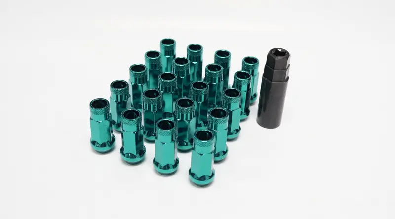 Wheel Mate Open-End Lug Nuts — Muteki Sr48 Style, 12×1.50 Thread Pitch, 48Mm Length, Green/Blue Bronze Finish 1