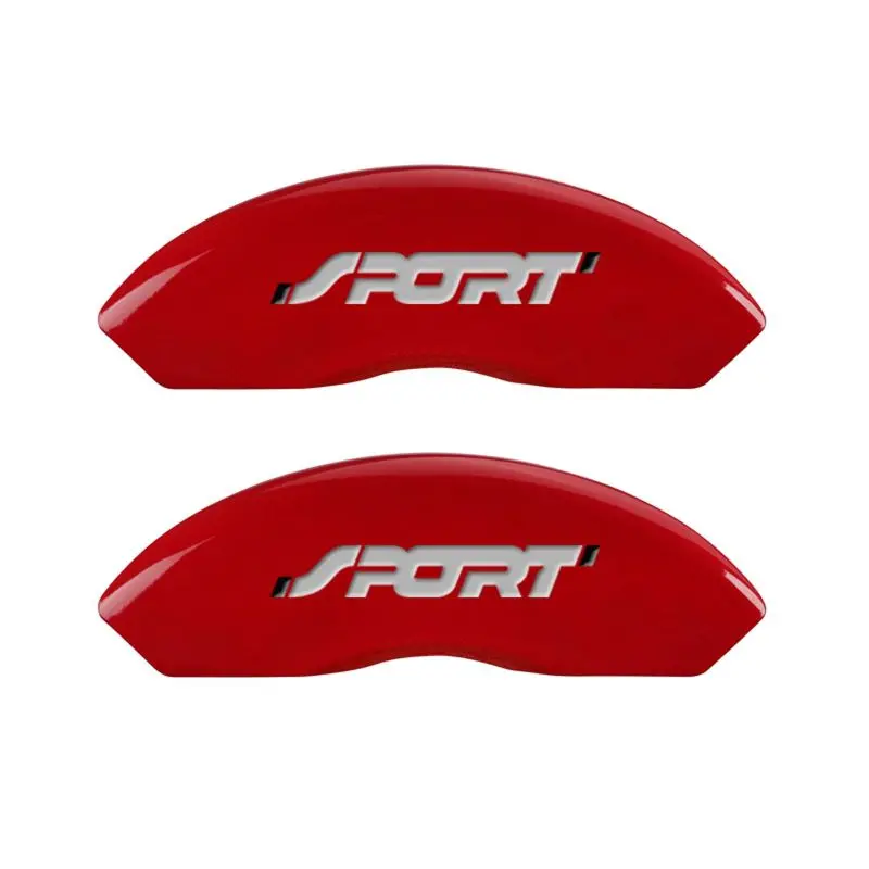 Mgp Engraved 4-Piston Caliper Covers – Front & Rear, Sport Red Finish On Silver Base 1