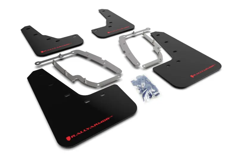 Rally Armor Ur Series Black Mud Flaps For 2017+ Tesla Model 3 With Red Branding 1