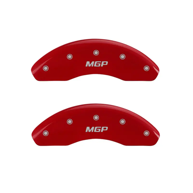 Mgp Engraved 4-Piston Caliper Covers – Front & Rear, Red-Anodized Aluminum With Silver Accent 1