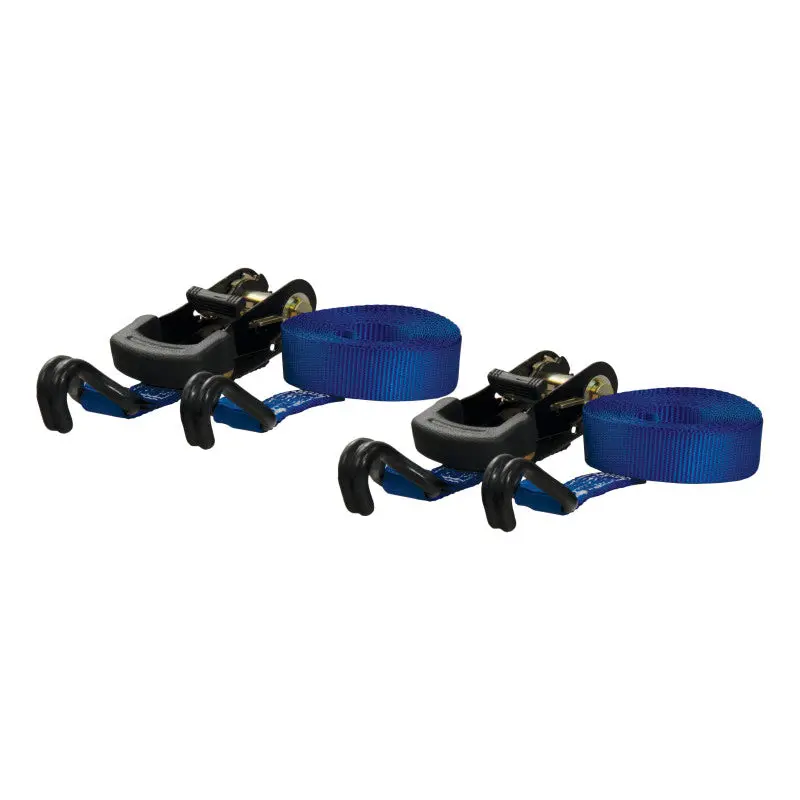 Curt Heavy-Duty Blue Cargo Strap Set – 16-Foot Length With J-Hooks, 733-Lb Working Load Limit (2-Pack) 1