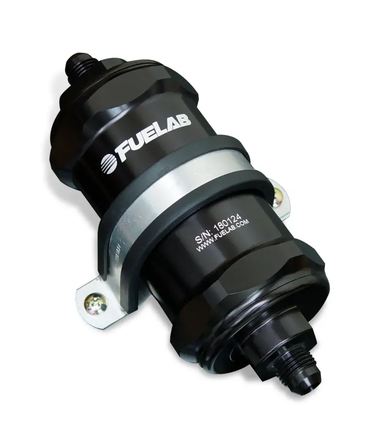 Fuelab 848 Inline Fuel Filter – -12An Inlet / -8An Outlet, 40-Micron Stainless Steel With Integrated Check Valve, Black Housing 1