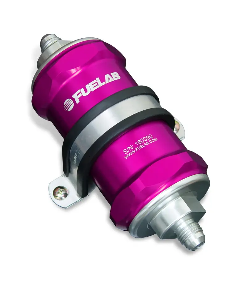 Fuelab 818 Inline Fuel Filter – Purple, -8An Inlet / -10An Outlet, 6-Micron Fiberglass Element 1