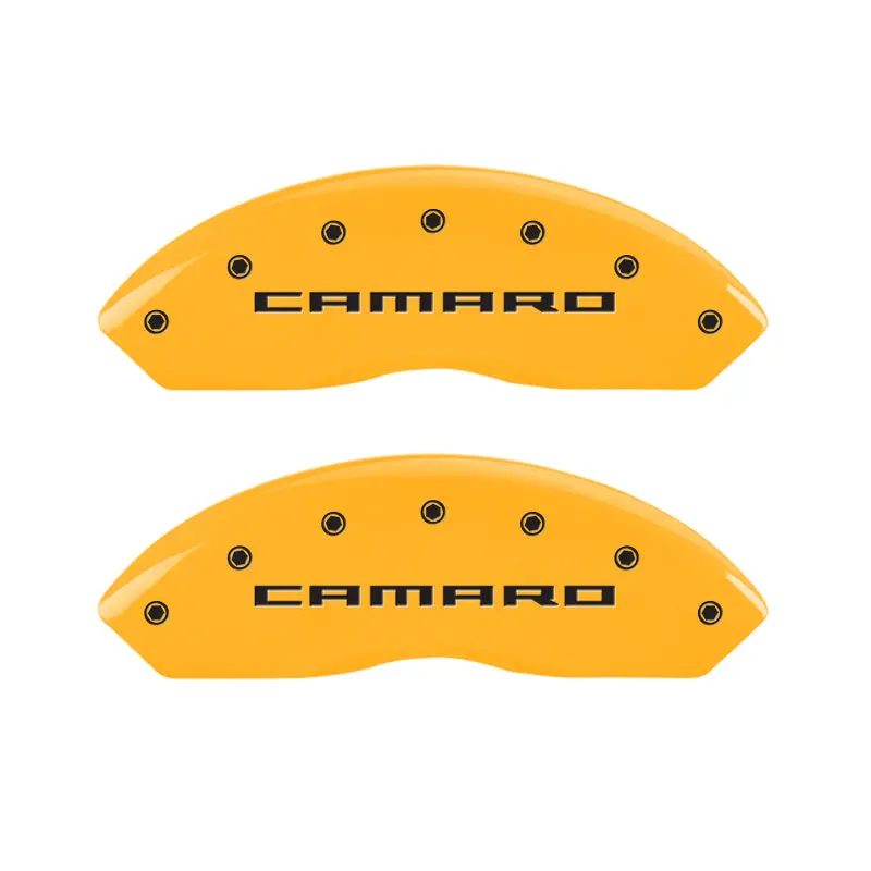 Mgp Engraved 4-Piston Caliper Covers – Front & Rear, Yellow Finish On Black Background For Chevrolet Camaro Gen V 1