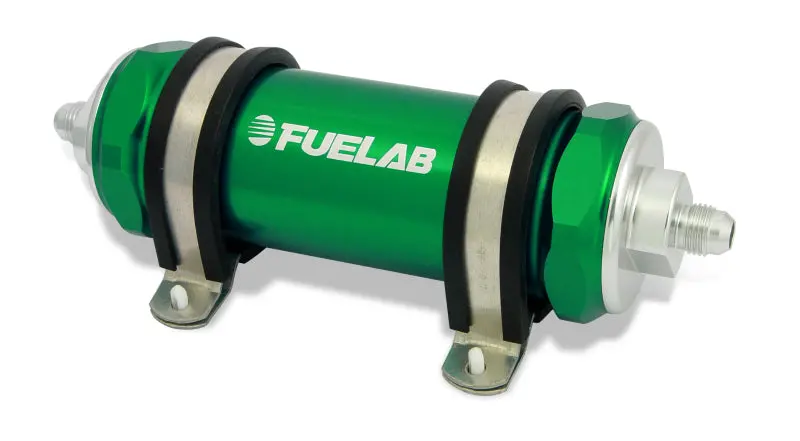Fuelab 828 Inline Fuel Filter – -12An Inlet / -10An Outlet, 40-Micron Stainless Steel, Green Housing 1