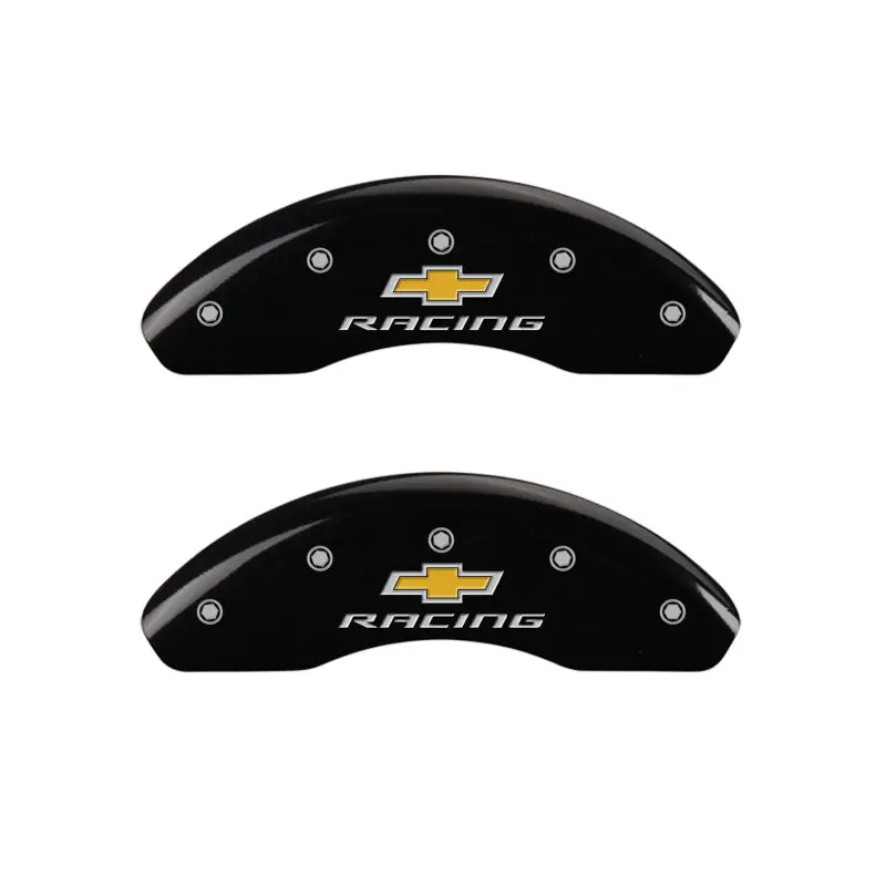 Mgp Engraved 4-Piston Caliper Covers – Front & Rear, Racing Black With Silver Accent, For 2019 Chevrolet Bolt Ev 1