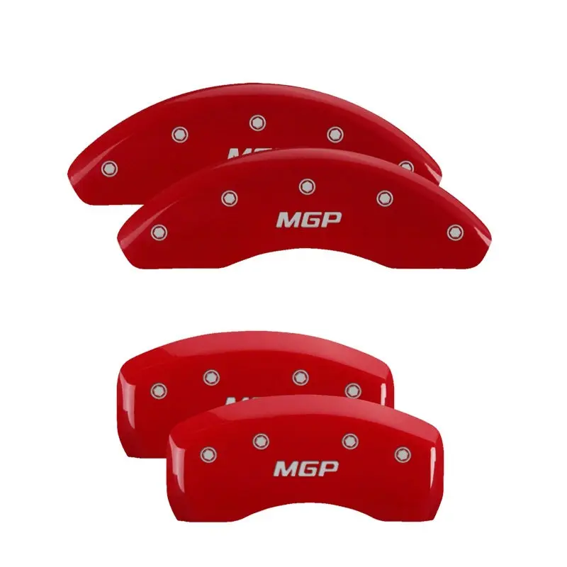 Mgp Engraved 4-Piston Caliper Covers – Front & Rear, Bowtie Design, Red Finish With Silver Accent (2018 Chevrolet Traverse) 1